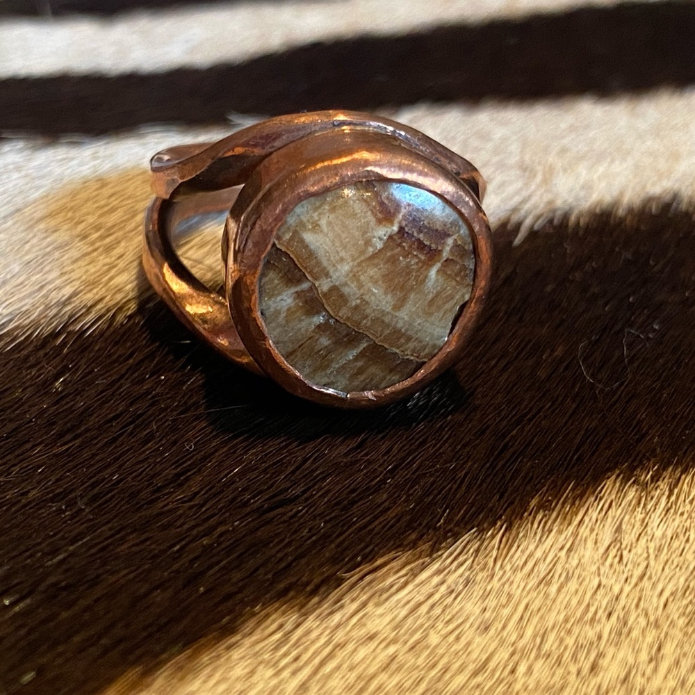 Designer boho ring steel Colombian stones